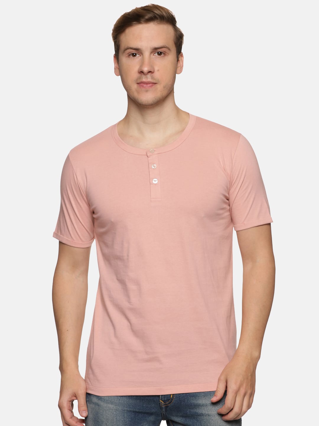 

IMPACKT Henley Neck Slim Fit T-shirt, Pink