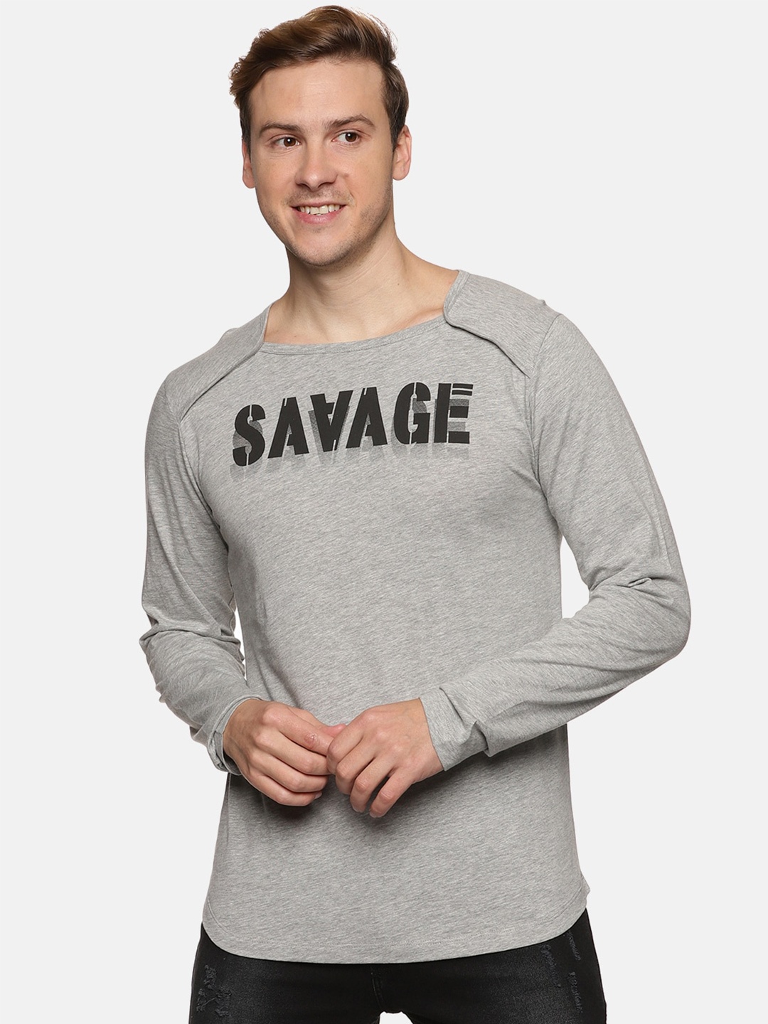 

IMPACKT Typography Printed Slim Fit T-shirt, Grey melange