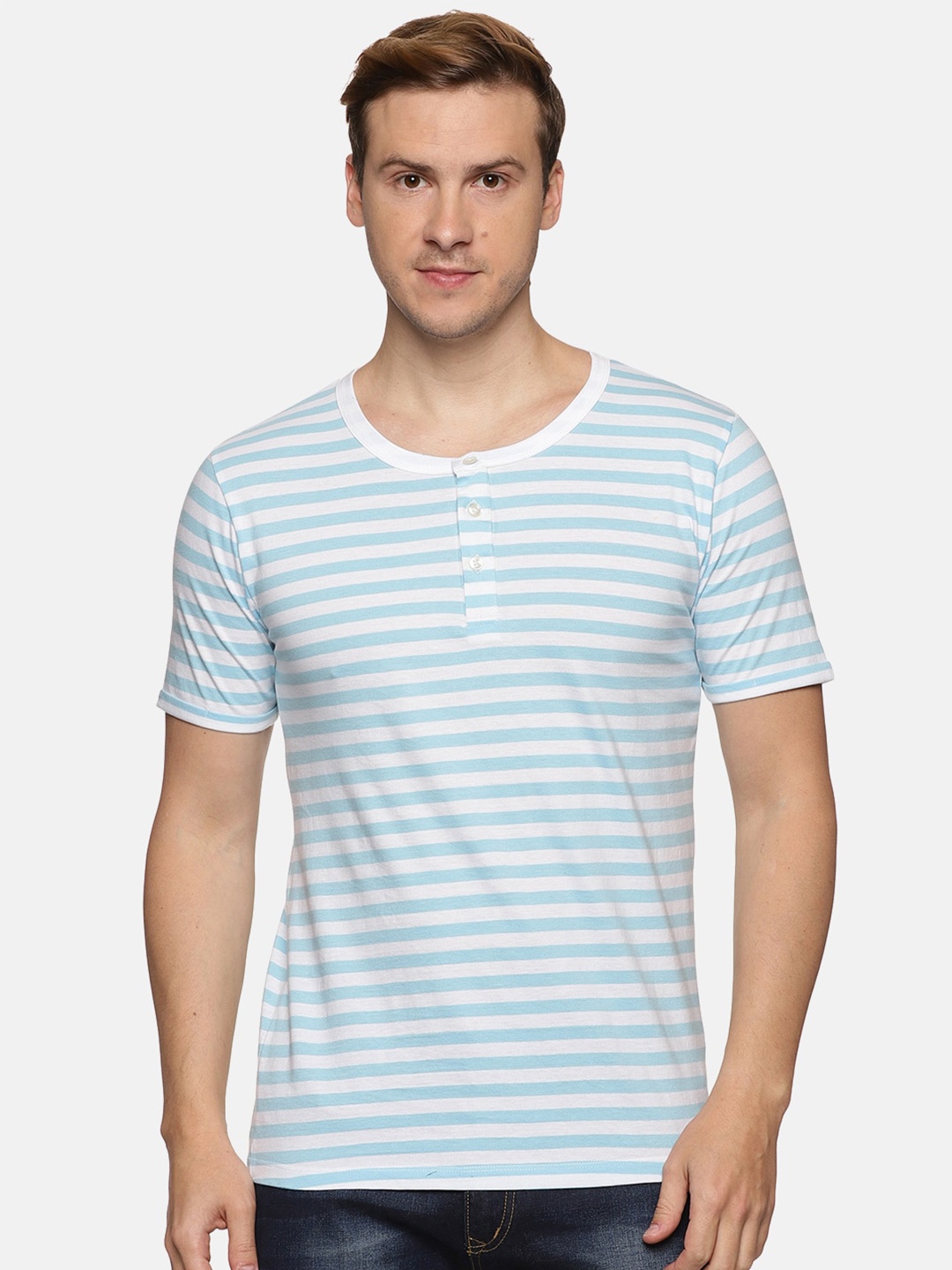 

IMPACKT Striped Henley Neck Slim Fit T-shirt, Blue