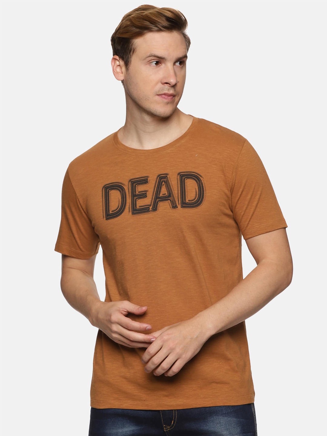 

IMPACKT Typography Printed Slim Fit Cotton T-shirt, Brown