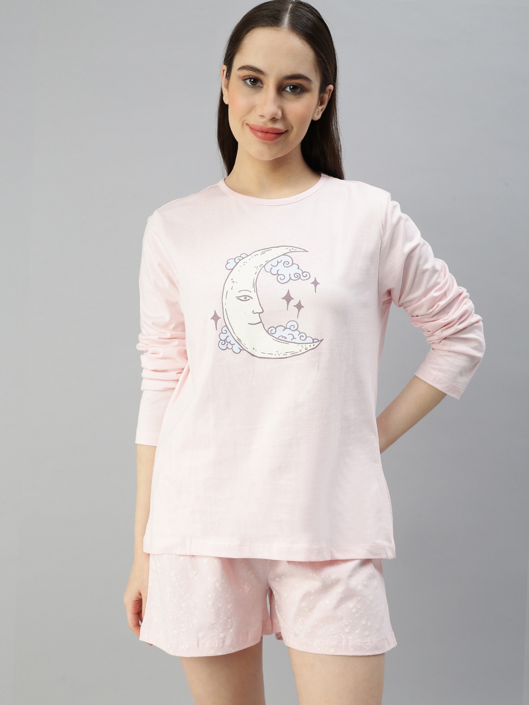 

JUNEBERRY Graphic Printed Pure Cotton Night Suit, Pink