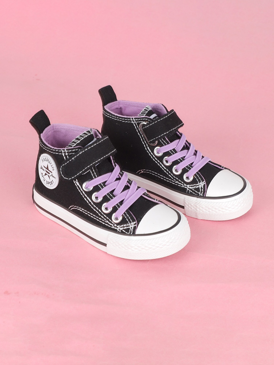 

FEETWELL SHOES Kids Mid Top Canvas Sneakers, Black