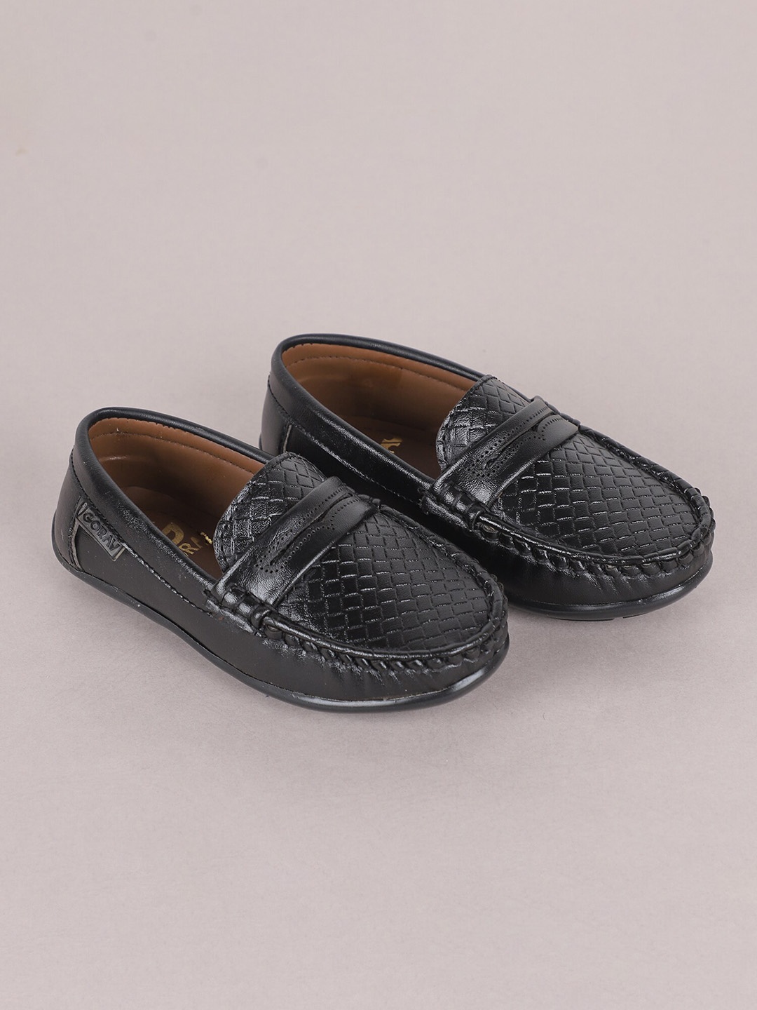 

FEETWELL SHOES Boys Black Woven Design Driving Shoes