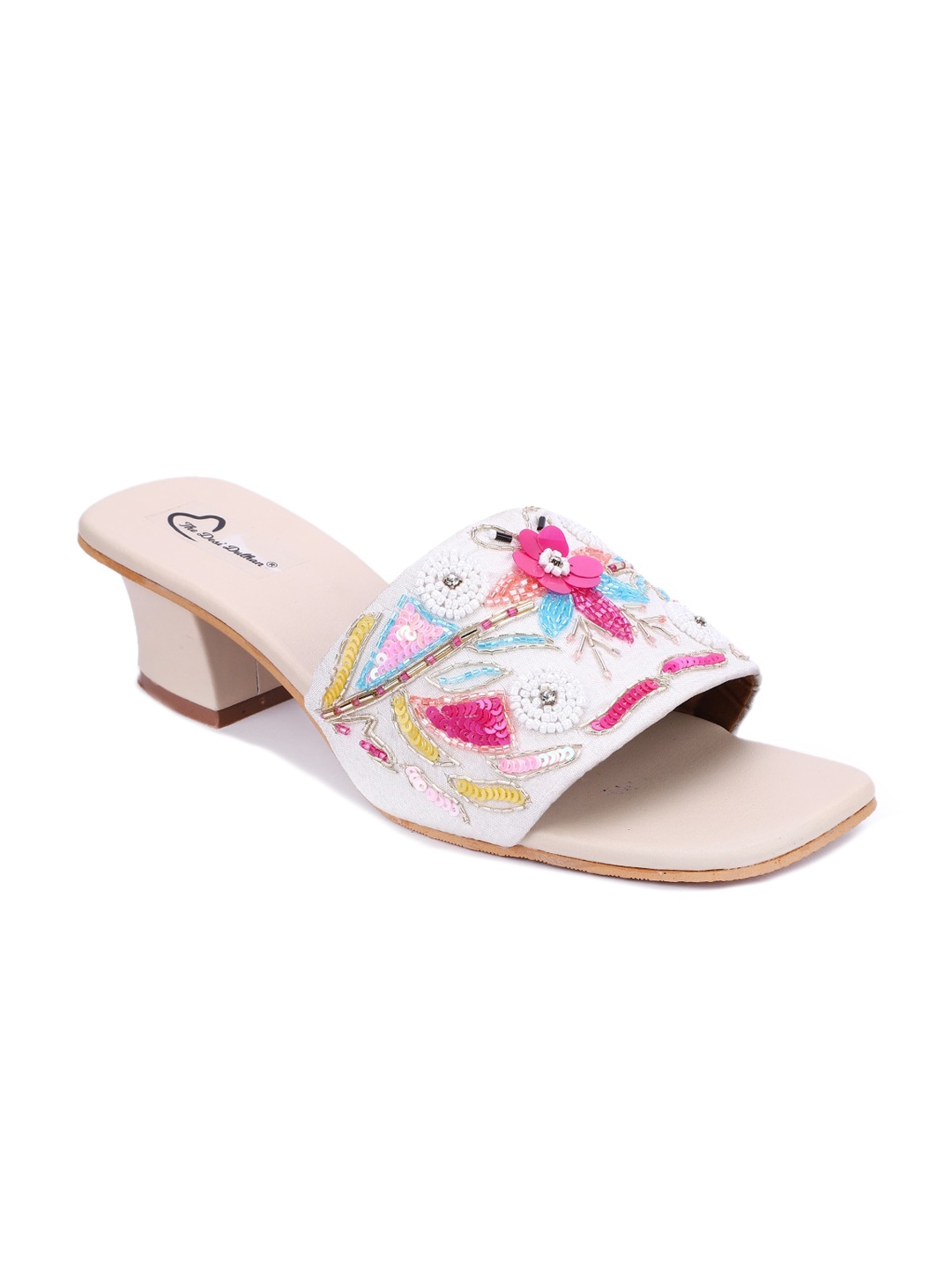 

The Desi Dulhan Embellished Open Toe Block Heels, White
