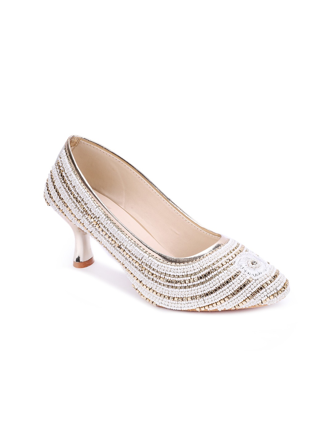 

The Desi Dulhan Embellished Kitten Heel Pumps, White