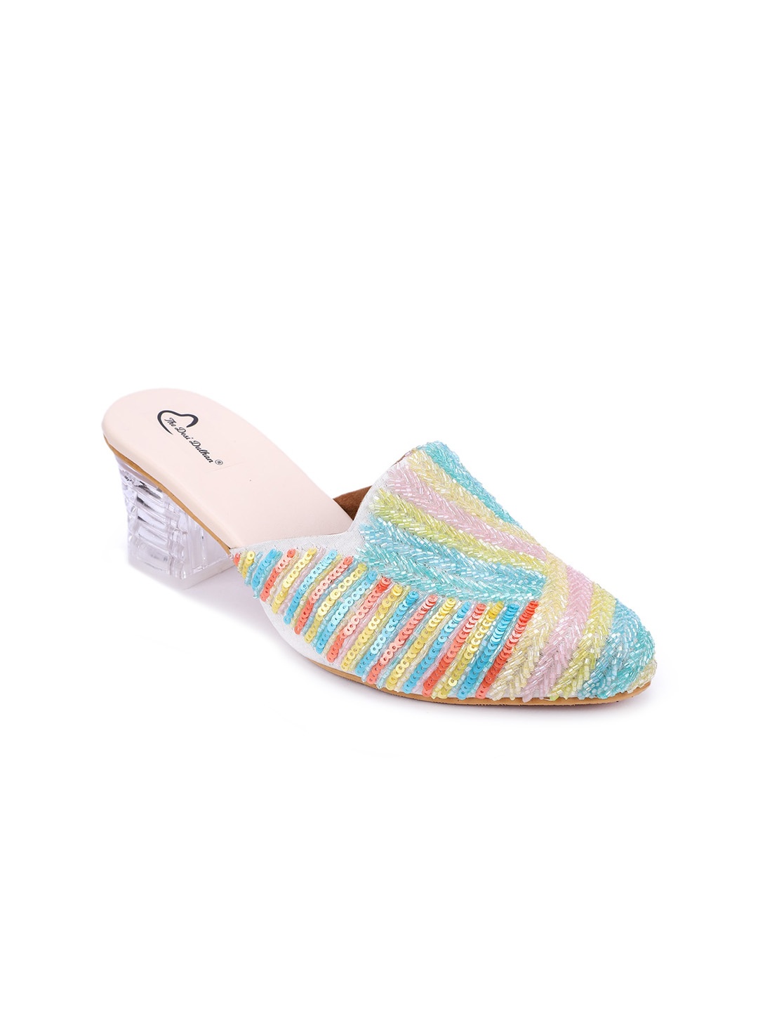 

The Desi Dulhan Embellished Block Heel Mules, Blue