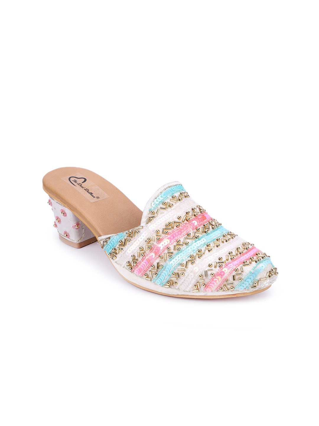 

The Desi Dulhan Pointed Toe Embellished Block Heel Mules, White
