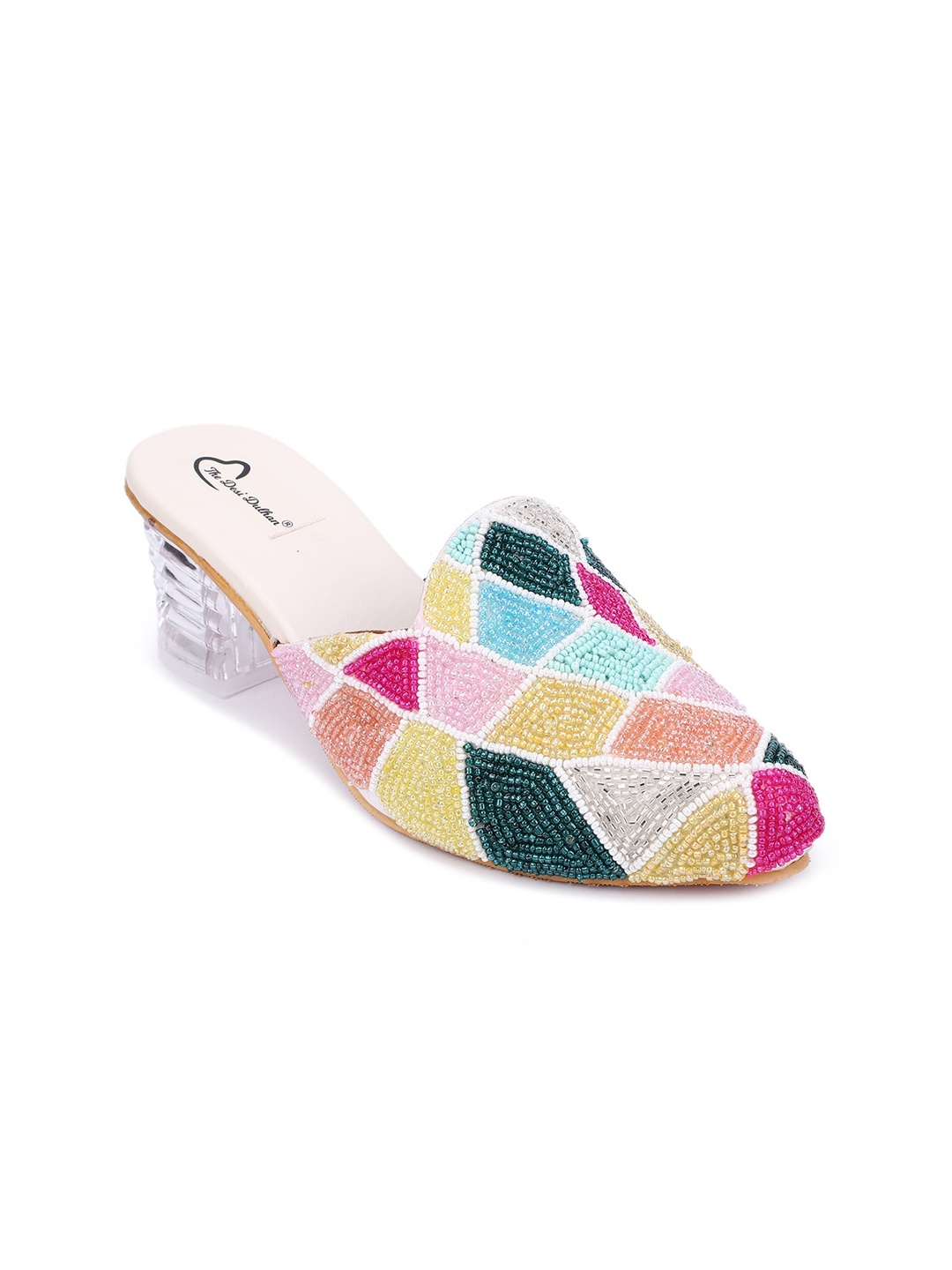 

The Desi Dulhan Embellished Block Heel Mules, Pink