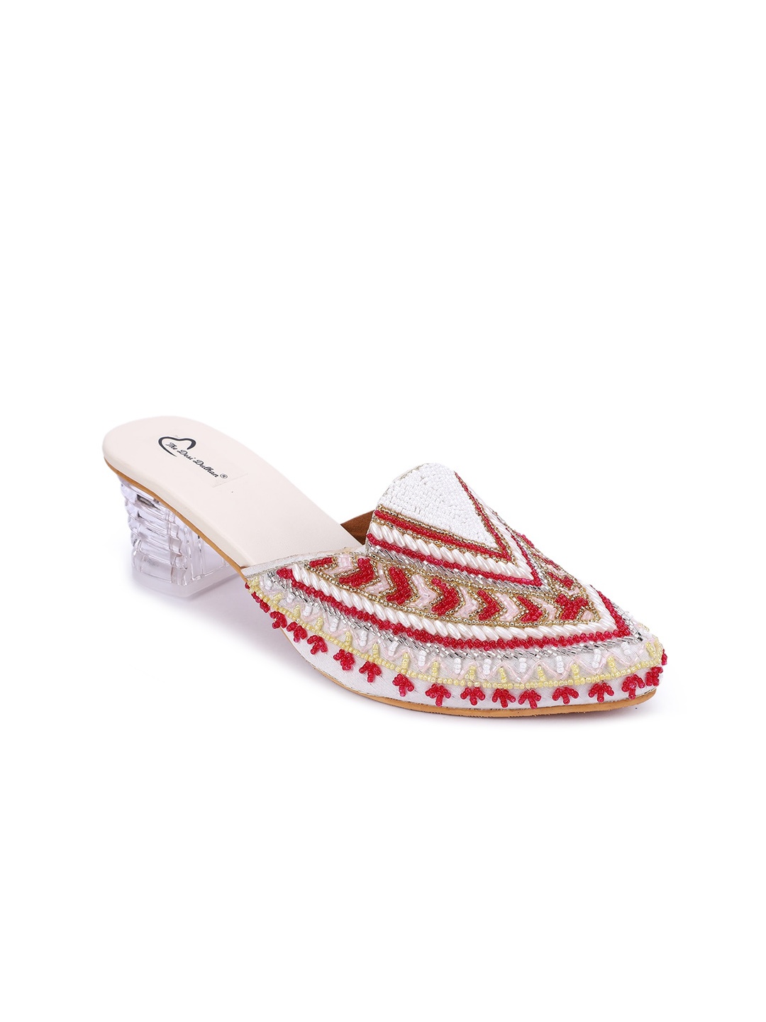 

The Desi Dulhan Embellished Block Heel Mules, White