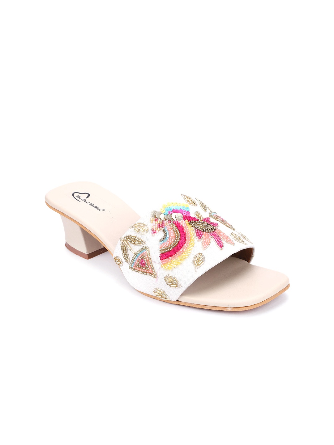 

The Desi Dulhan Embellished Open Toe Block Heels, White