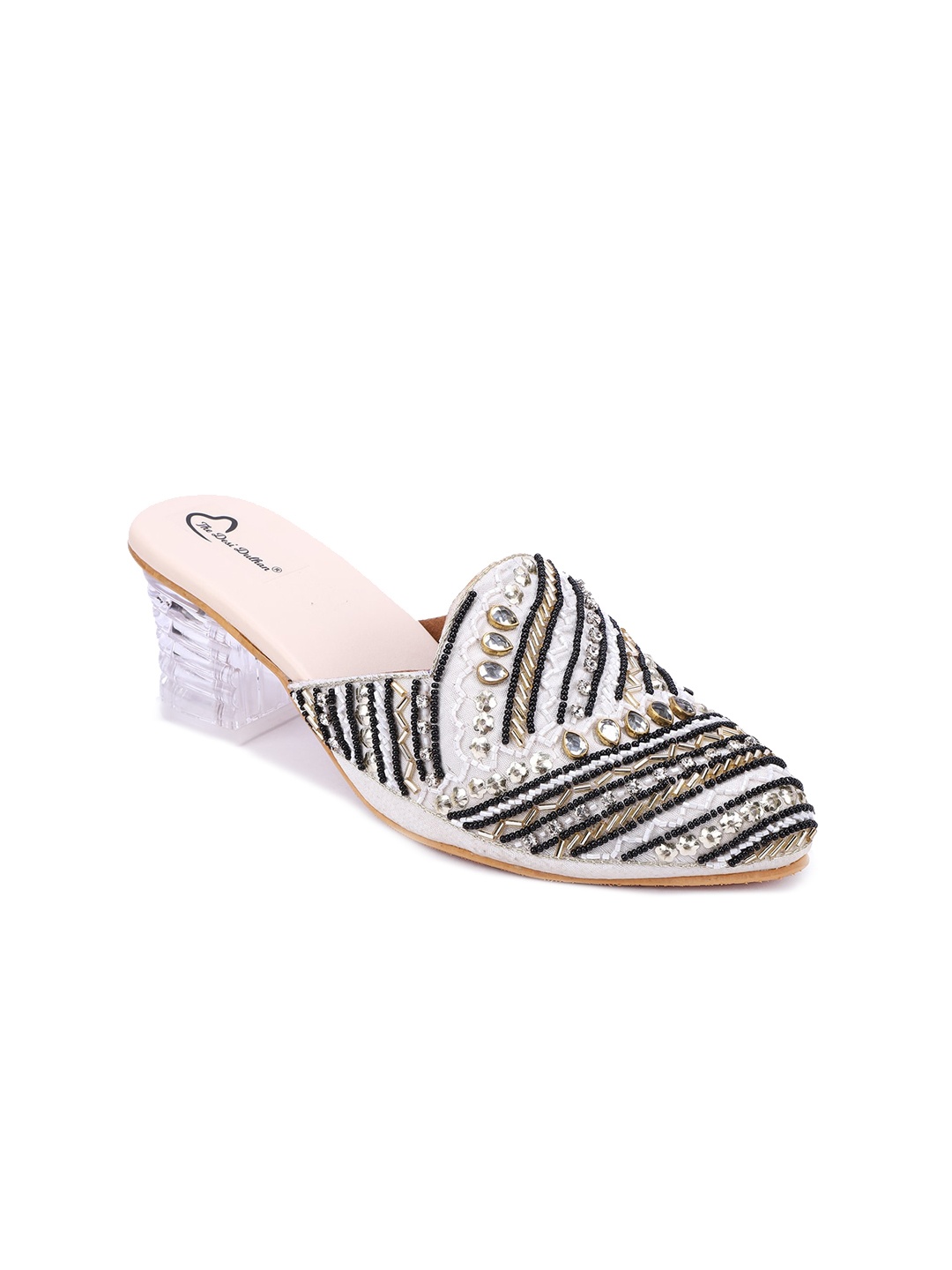 

The Desi Dulhan Embellished Block Heel Mules, White