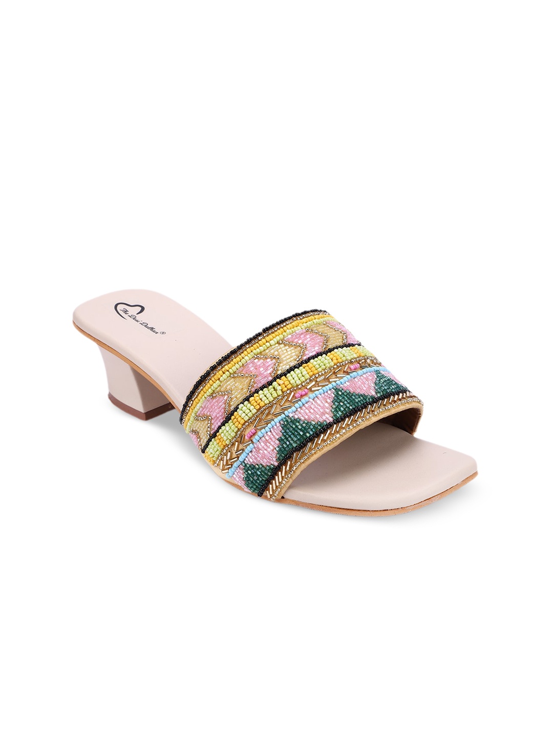 

The Desi Dulhan Embellished Open Toe Block Heels, Pink