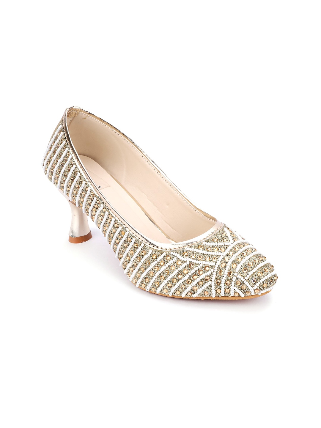 

The Desi Dulhan Embellished Kitten Heel Pumps, White