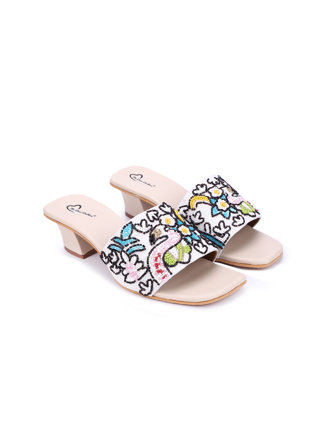 

The Desi Dulhan Embellished Open Toe Block Heels, White