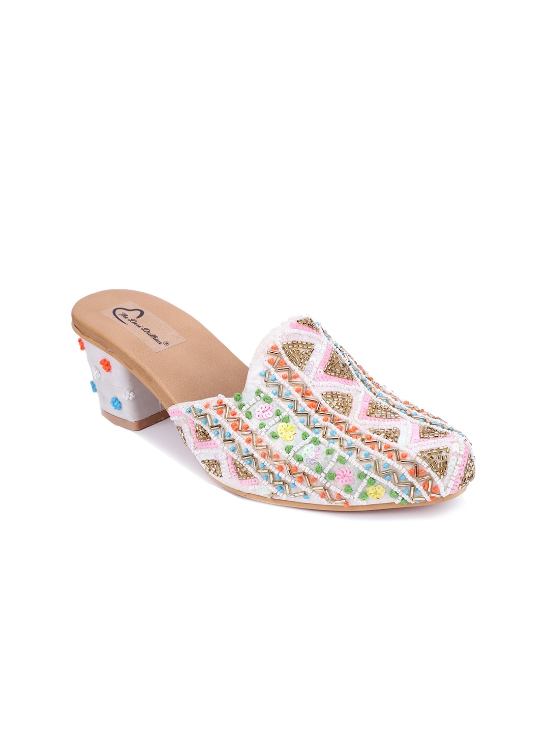 

The Desi Dulhan Embellished Block Heel Mules, White