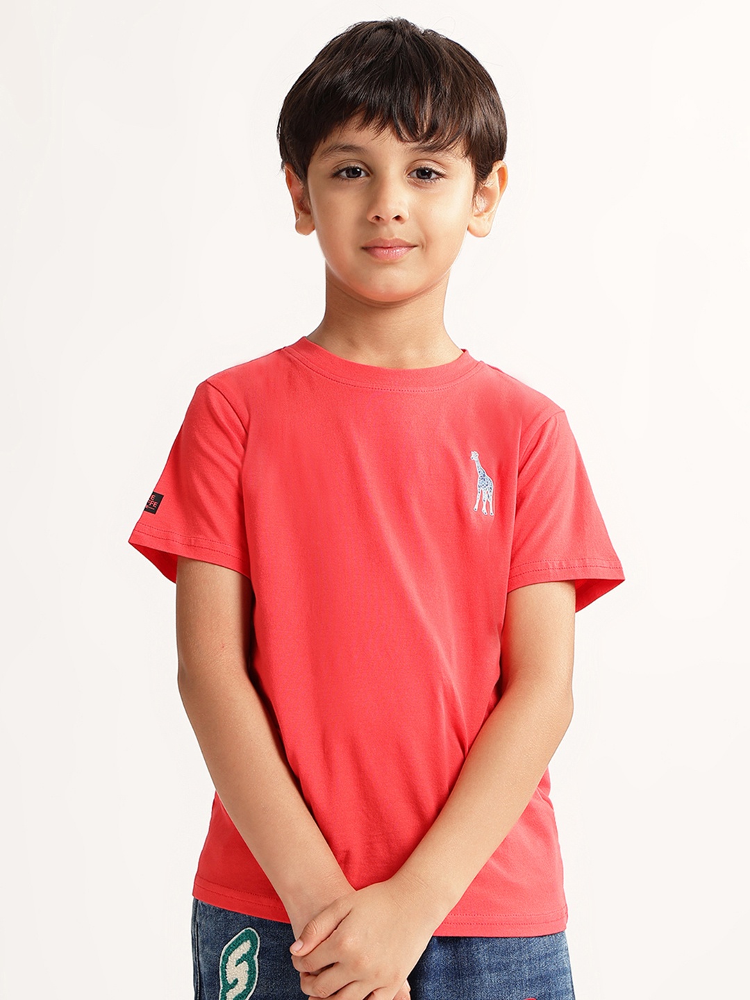 

Blue Giraffe Boys Round Neck T-shirt, Red