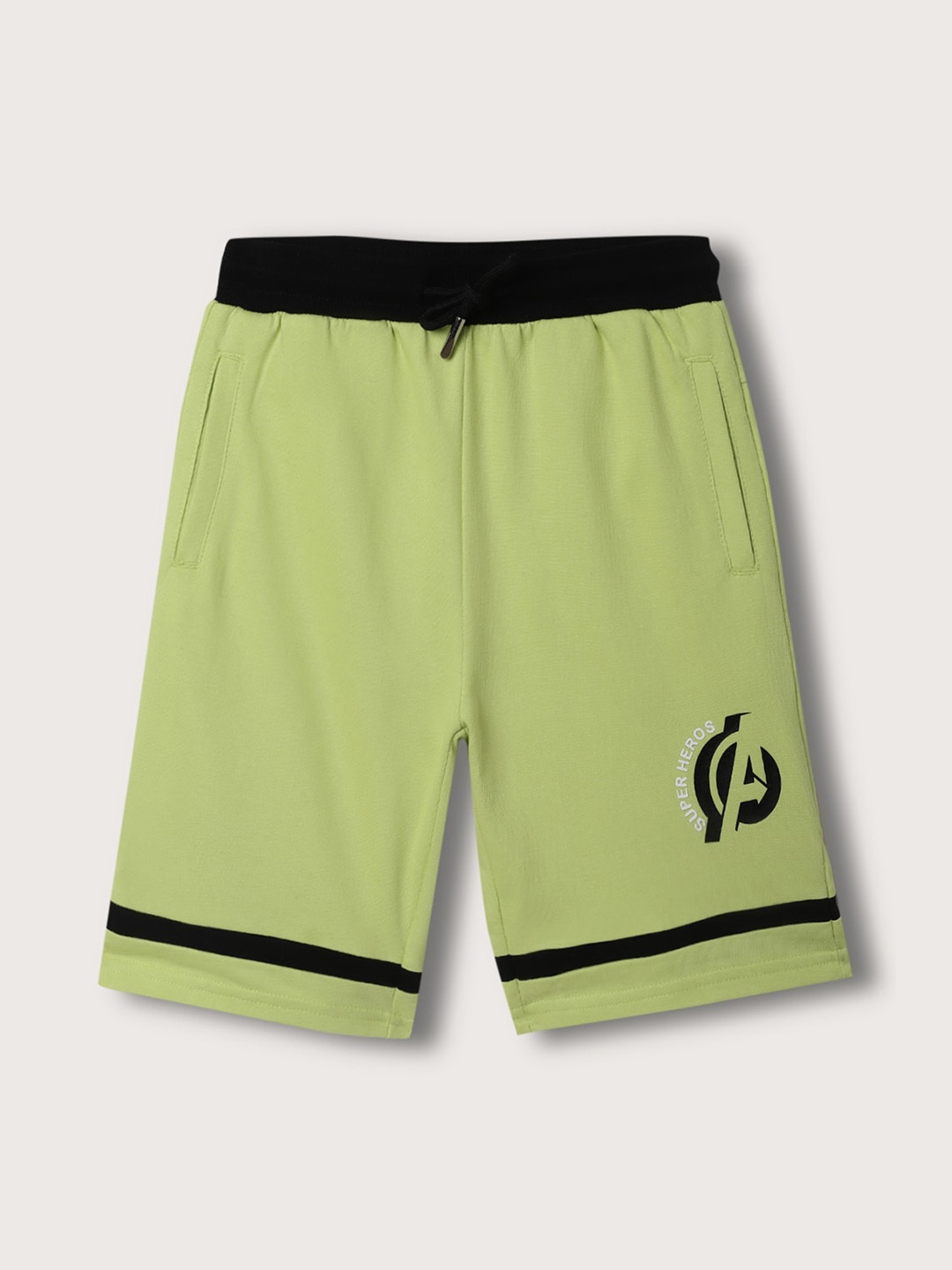 

Blue Giraffe Boys Avengers Printed Pure Cotton Mid-Rise Shorts, Green