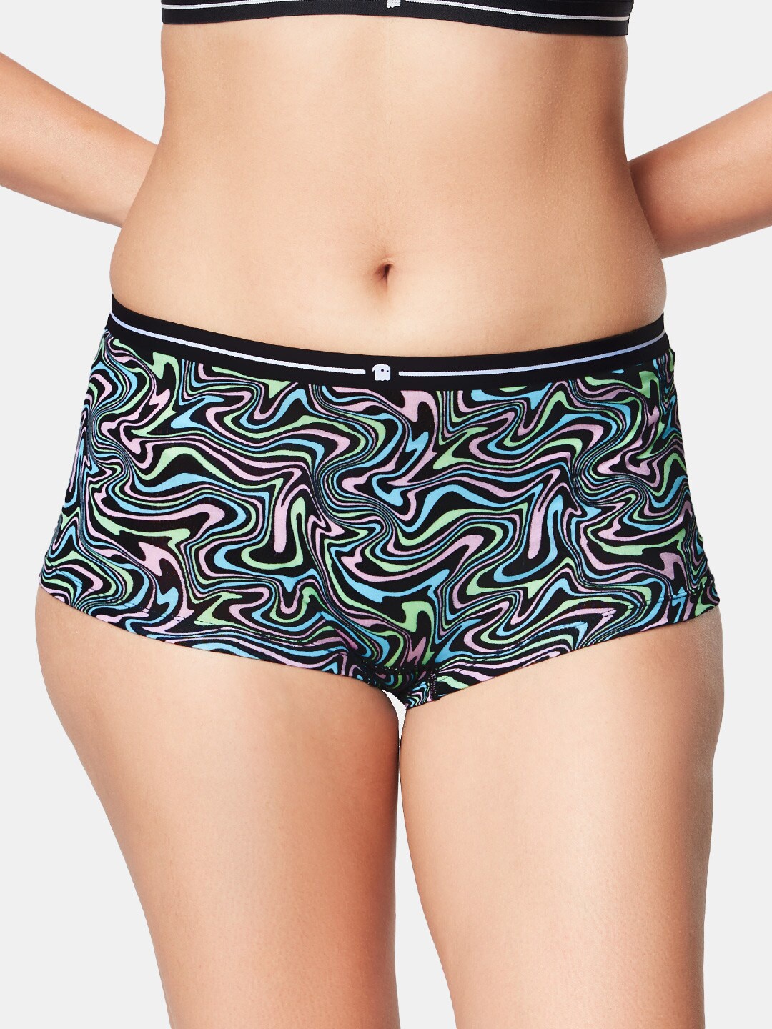 

The Souled Store Women Printed Anti-Microbial Boyshort Briefs, Black