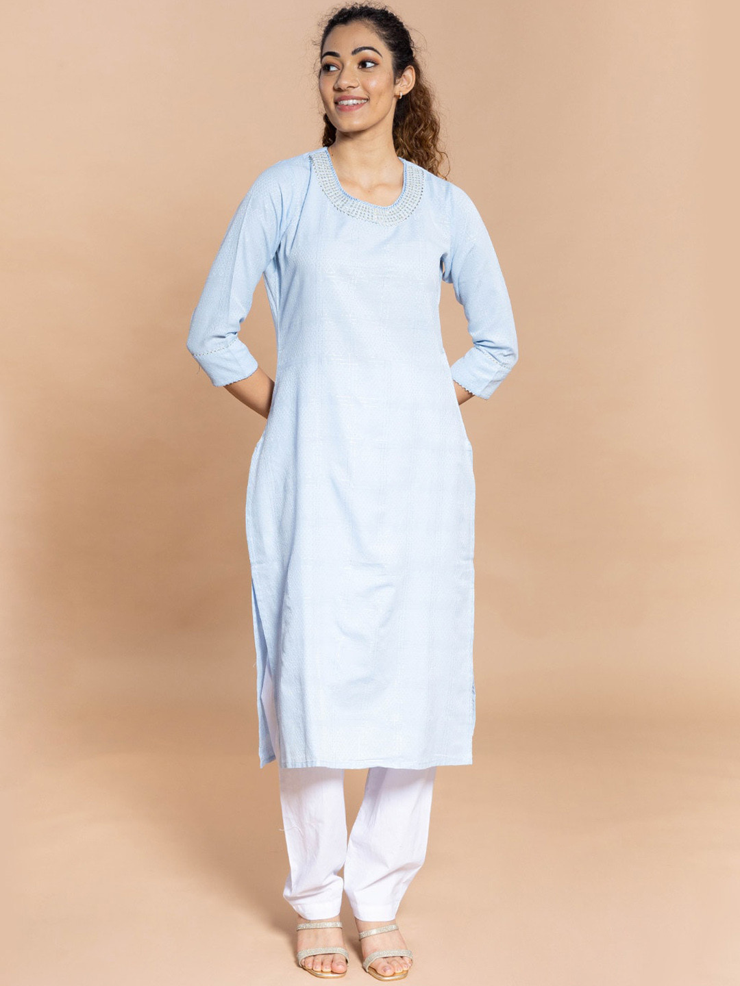 

Rmya Geometric Printed Sequinned Kurta, Blue