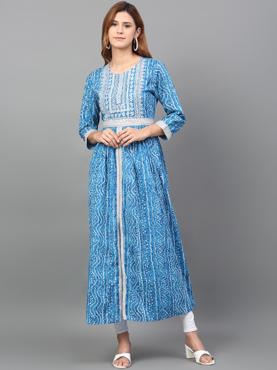 

KALINI Geometric Dyed A-Line Kurta, Blue