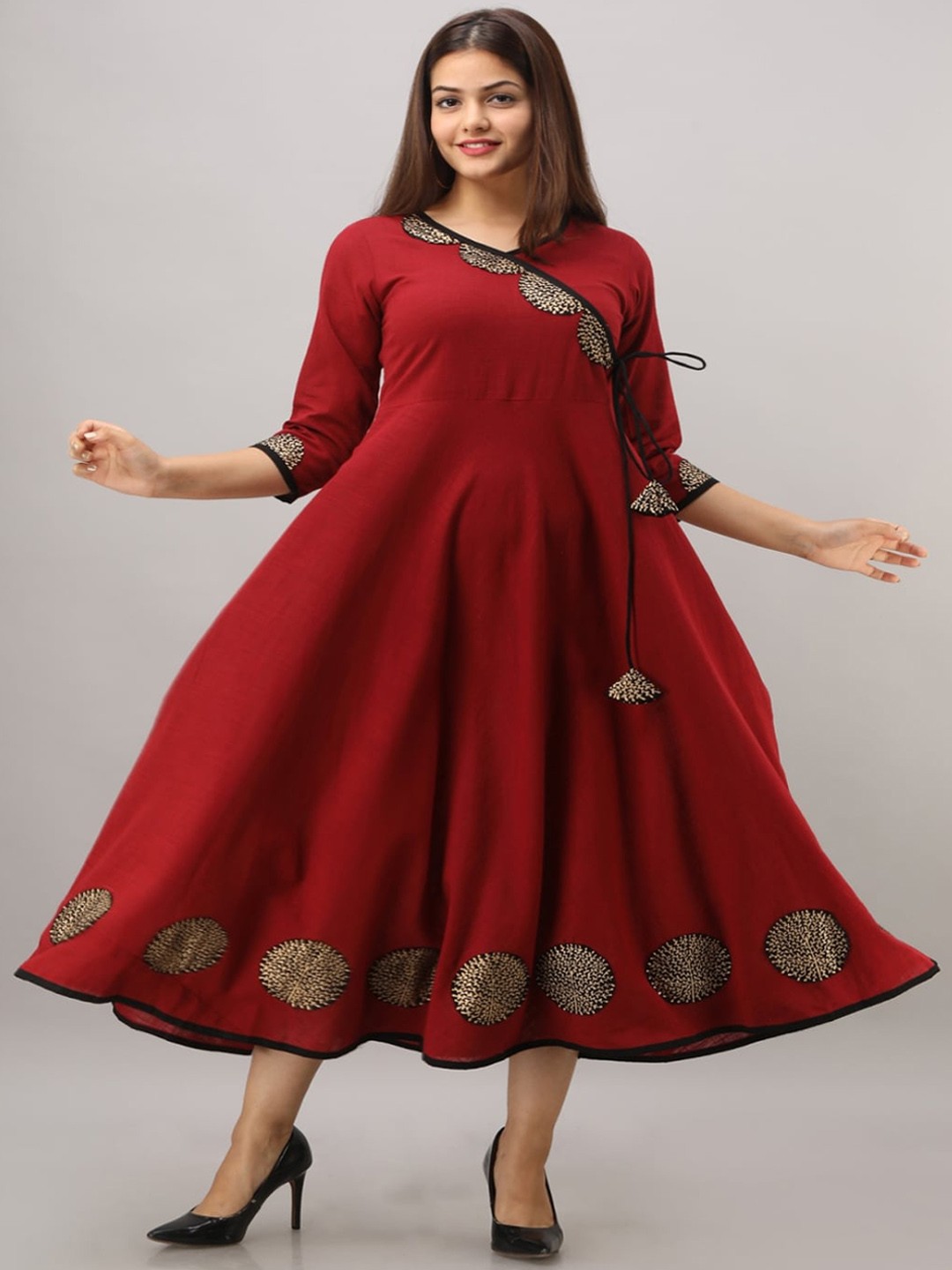

KALINI Printed Cotton A-Line Ethnic Dress, Maroon
