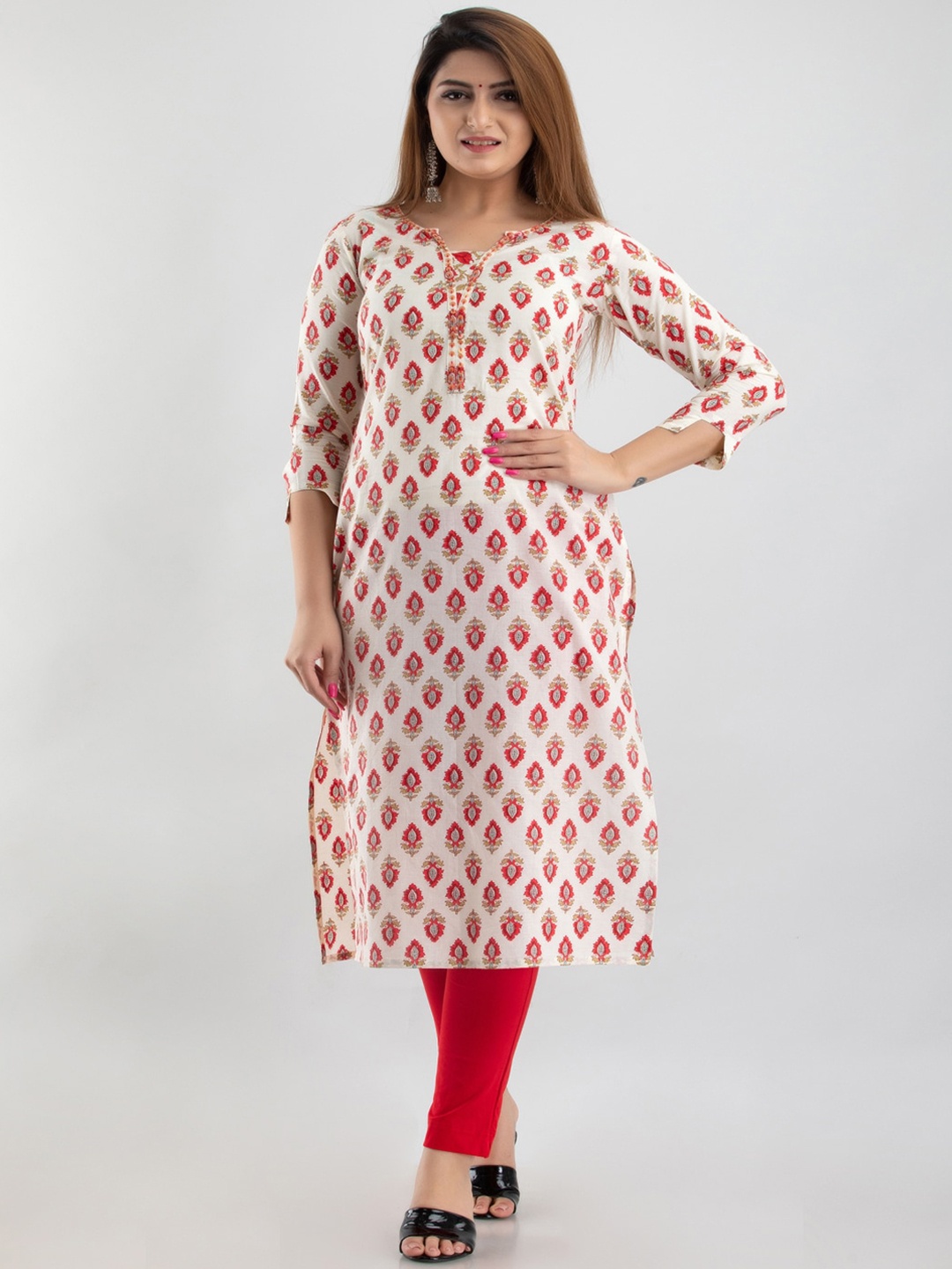 

KALINI Ethnic Motifs Printed Cotton Straight Kurta, White