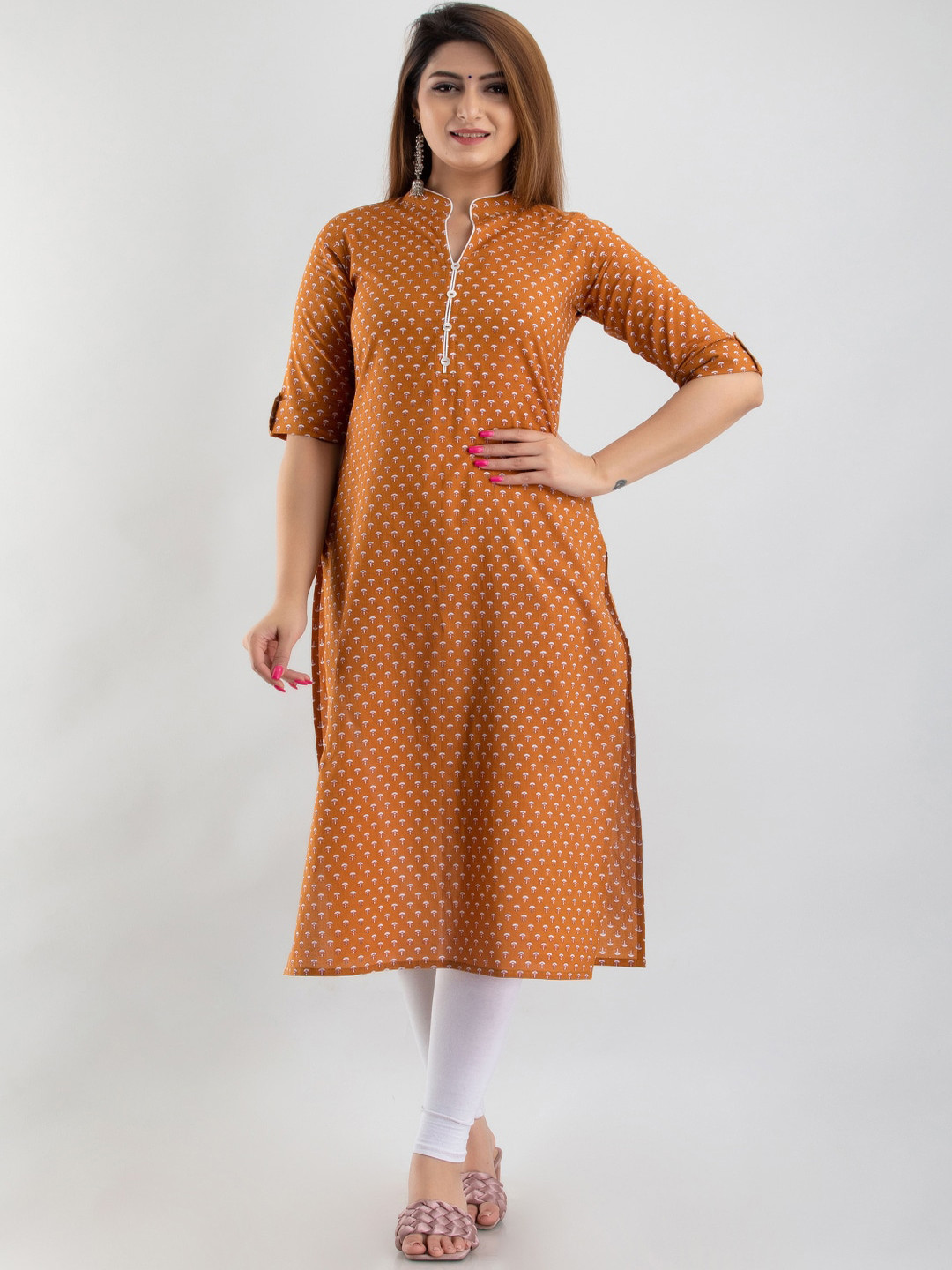 

KALINI Floral Printed Cotton Kurta, Brown