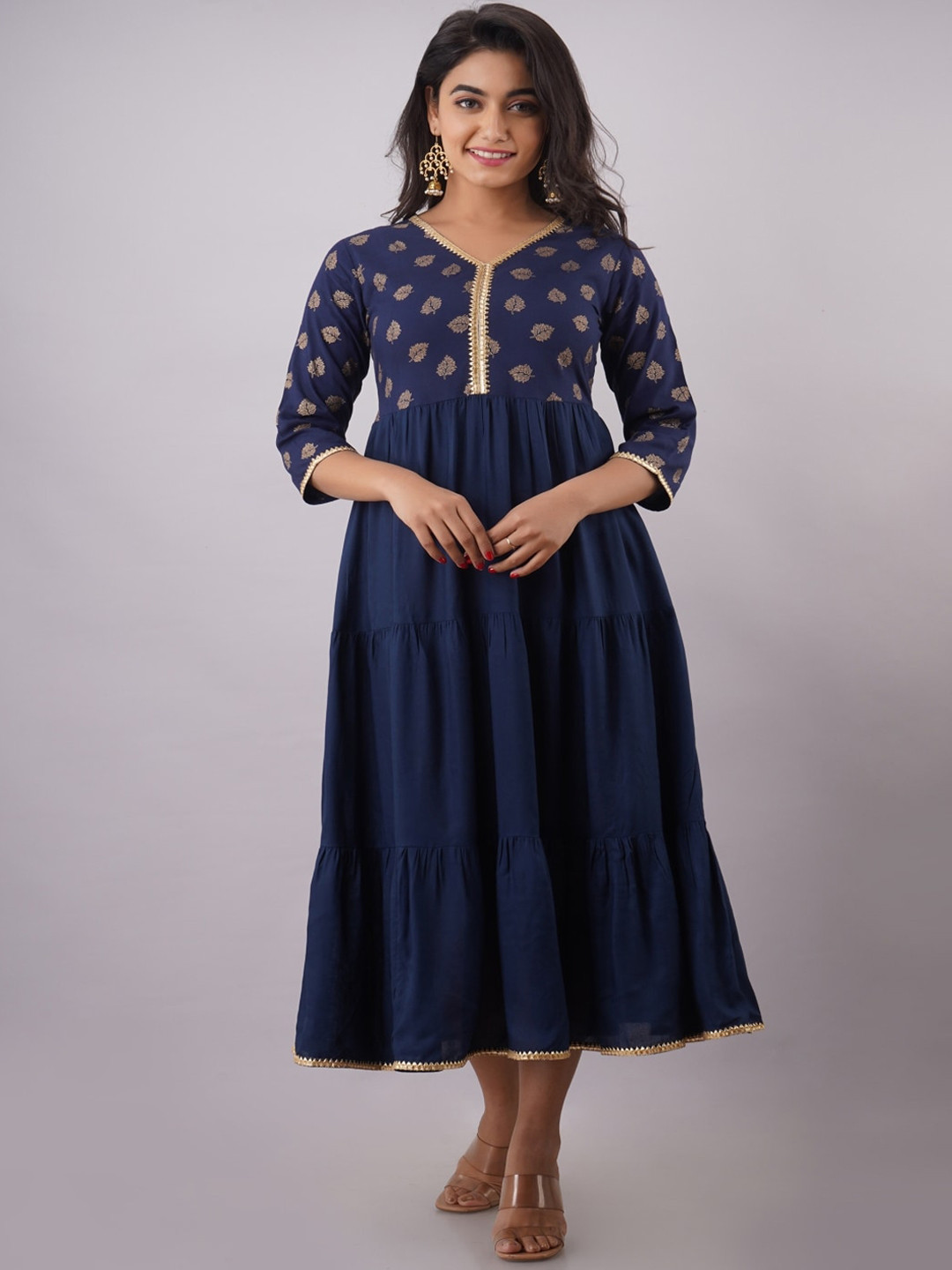 

KALINI Ethnic Motifs Printed Fit & Flared Ethnic Dress, Blue