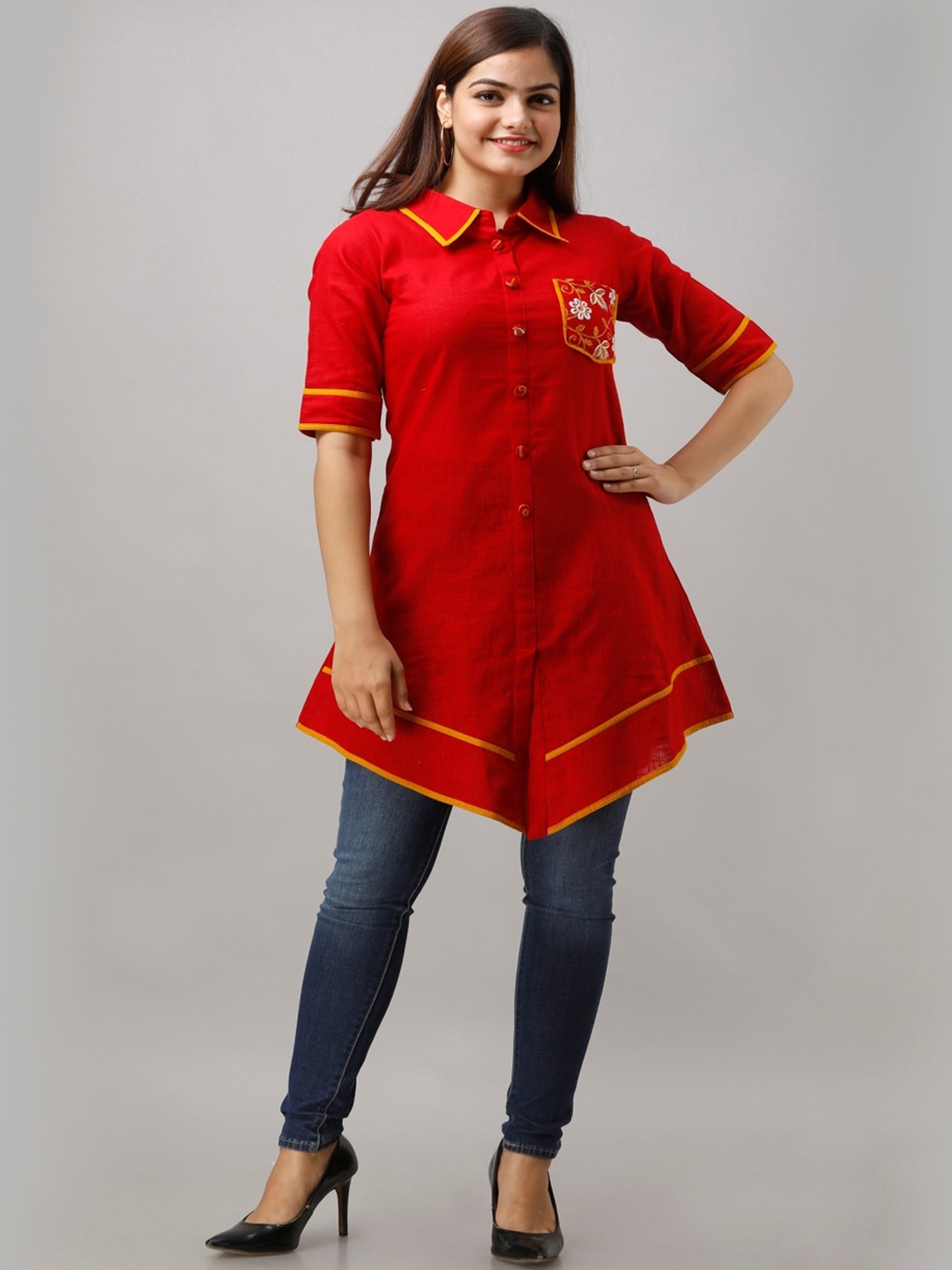 

KALINI Pure Cotton Kurta, Red