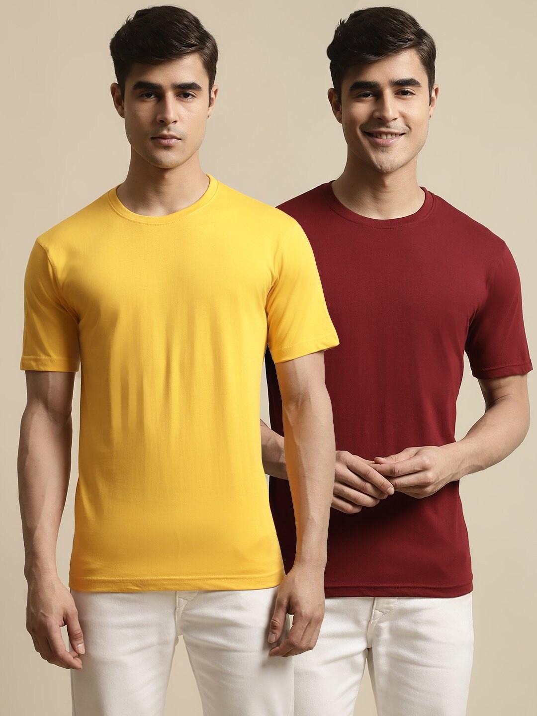 

borse lele Pack Of 2 Pure Cotton T-shirt, Yellow