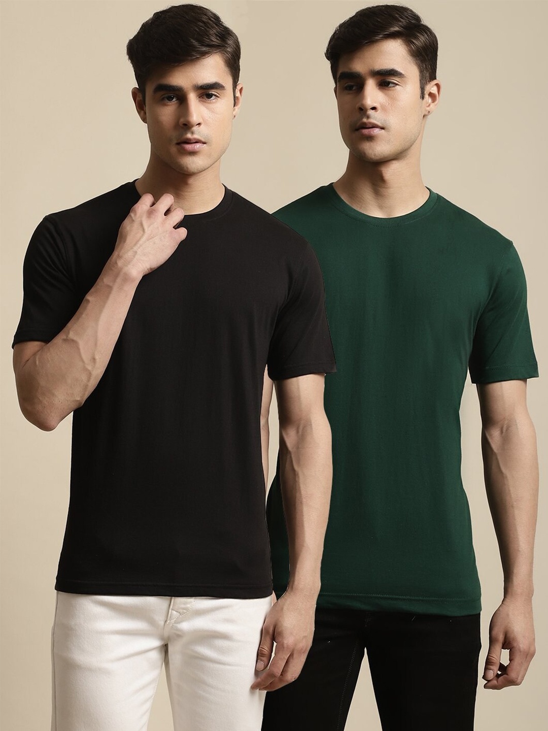 

borse lele Pack Of 2 Pure Cotton T-shirt, Black