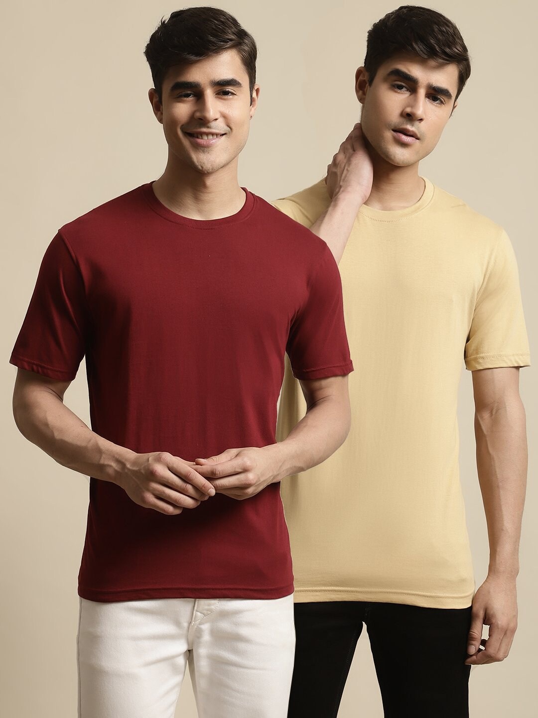 

borse lele Pack Of 2 Pure Cotton T-shirt, Maroon
