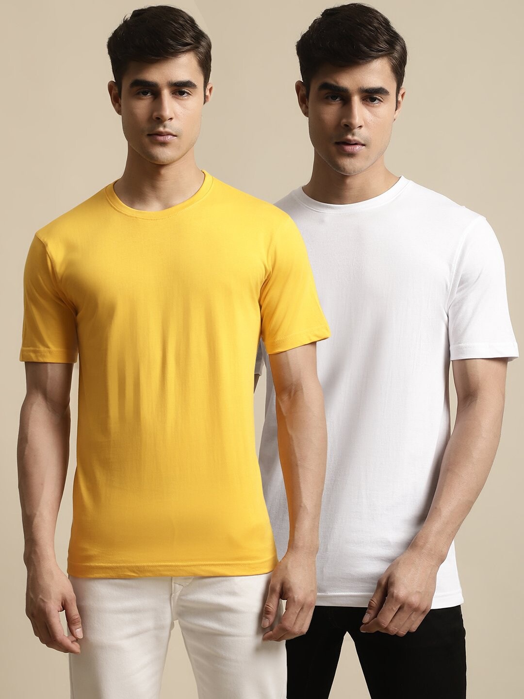 

borse lele Pack Of 2 Pure Cotton T-shirt, Yellow