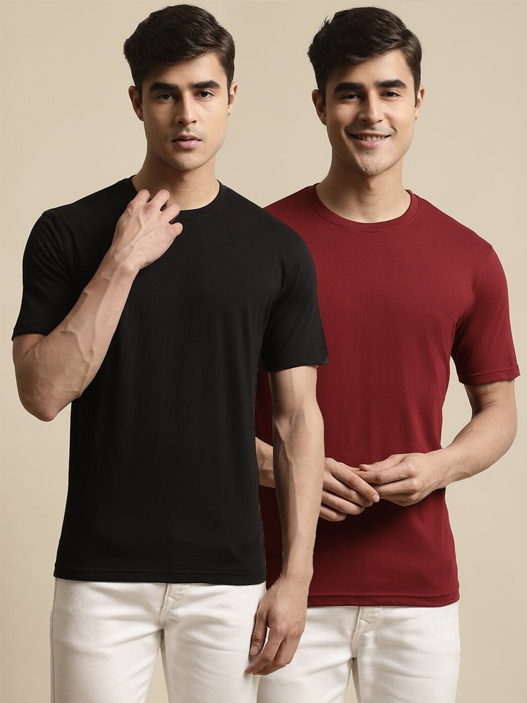 

borse lele Pack Of 2 Pure Cotton T-shirt, Black