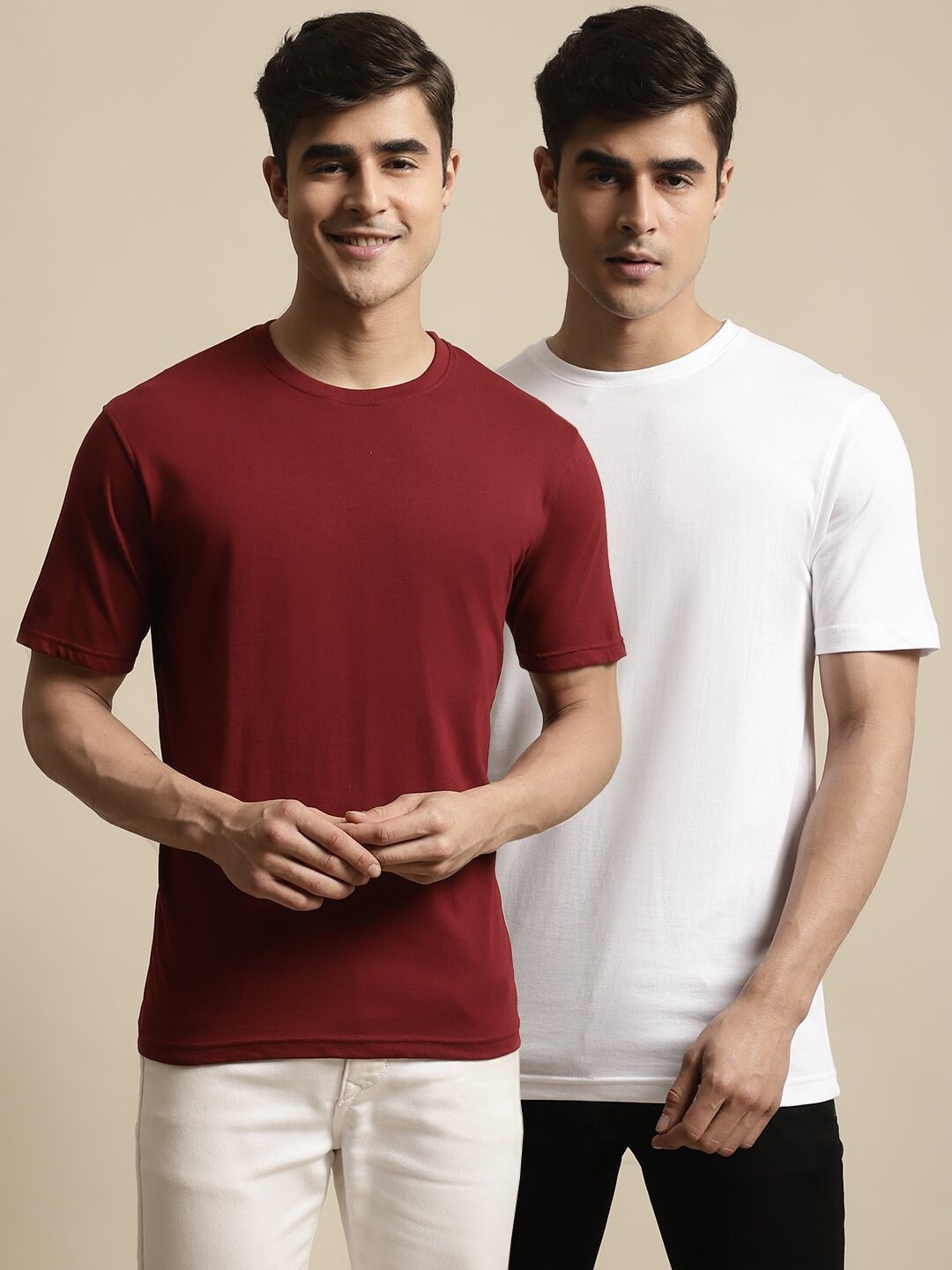 

borse lele Pack Of 2 Pure Cotton T-shirt, Maroon