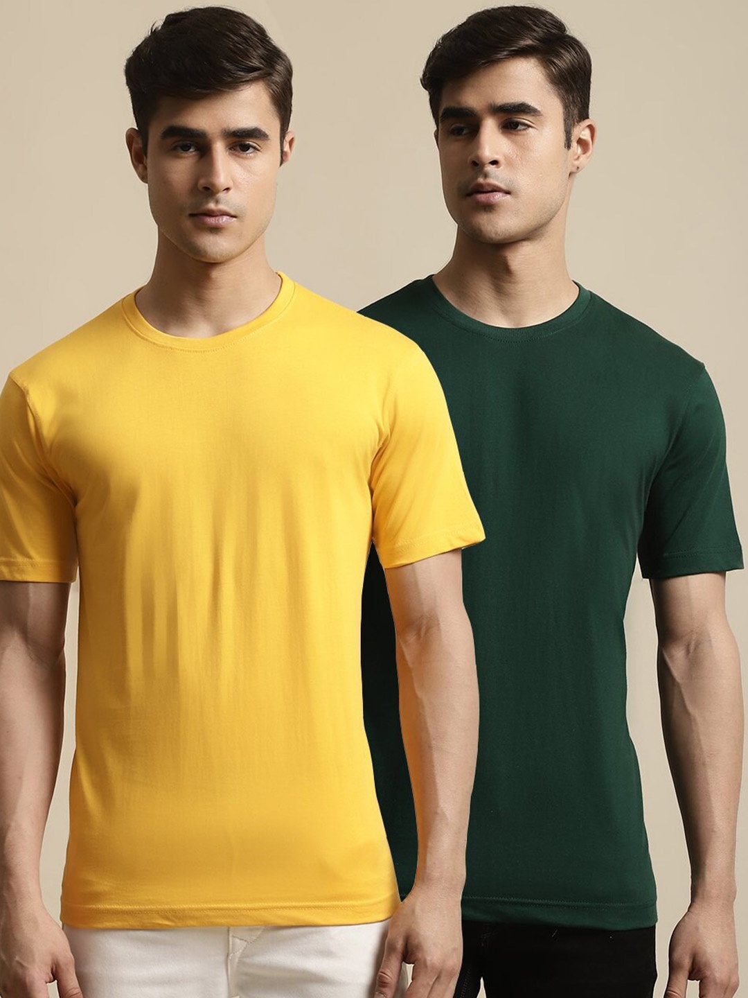 

borse lele Pack Of 2 Pure Cotton T-shirt, Yellow