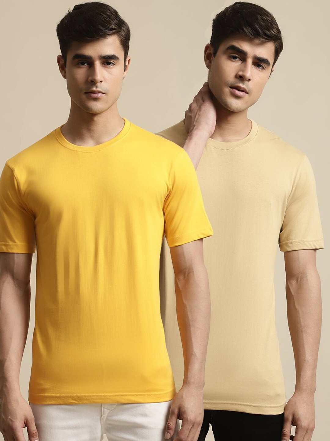 

borse lele Pack Of 2 Pure Cotton T-shirt, Yellow