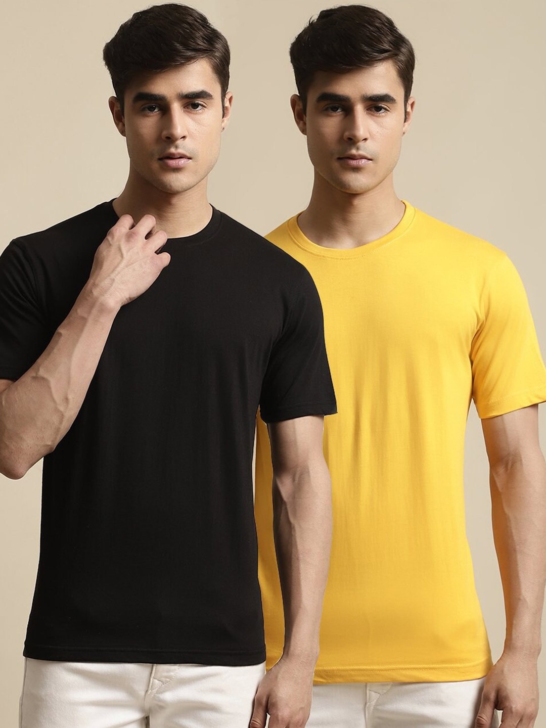 

borse lele Pack of 2 Round Neck Cotton T-shirts, Black