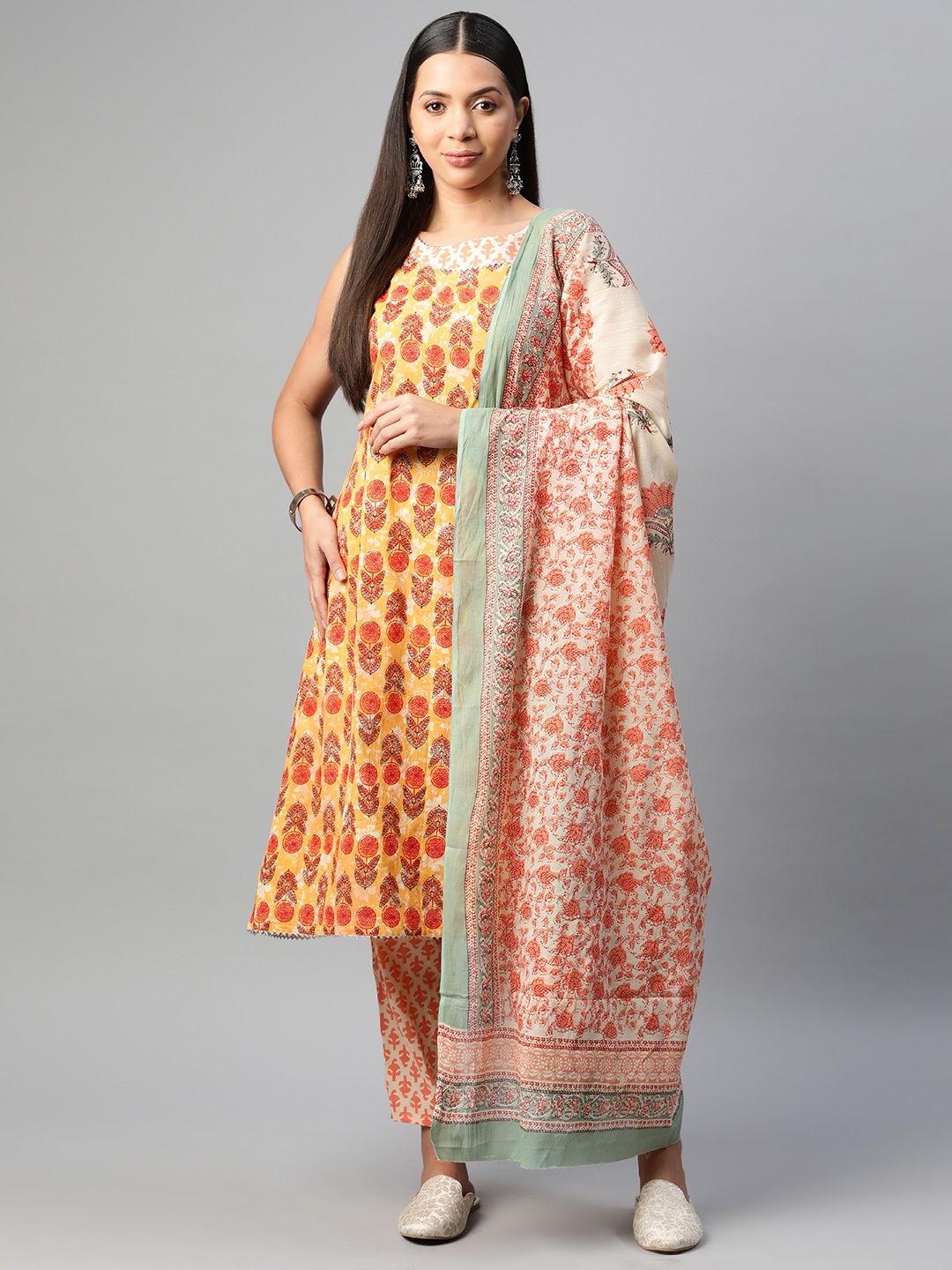 

BUTA BUTI Printed Pure Cotton Unstitched Dress Material, Yellow