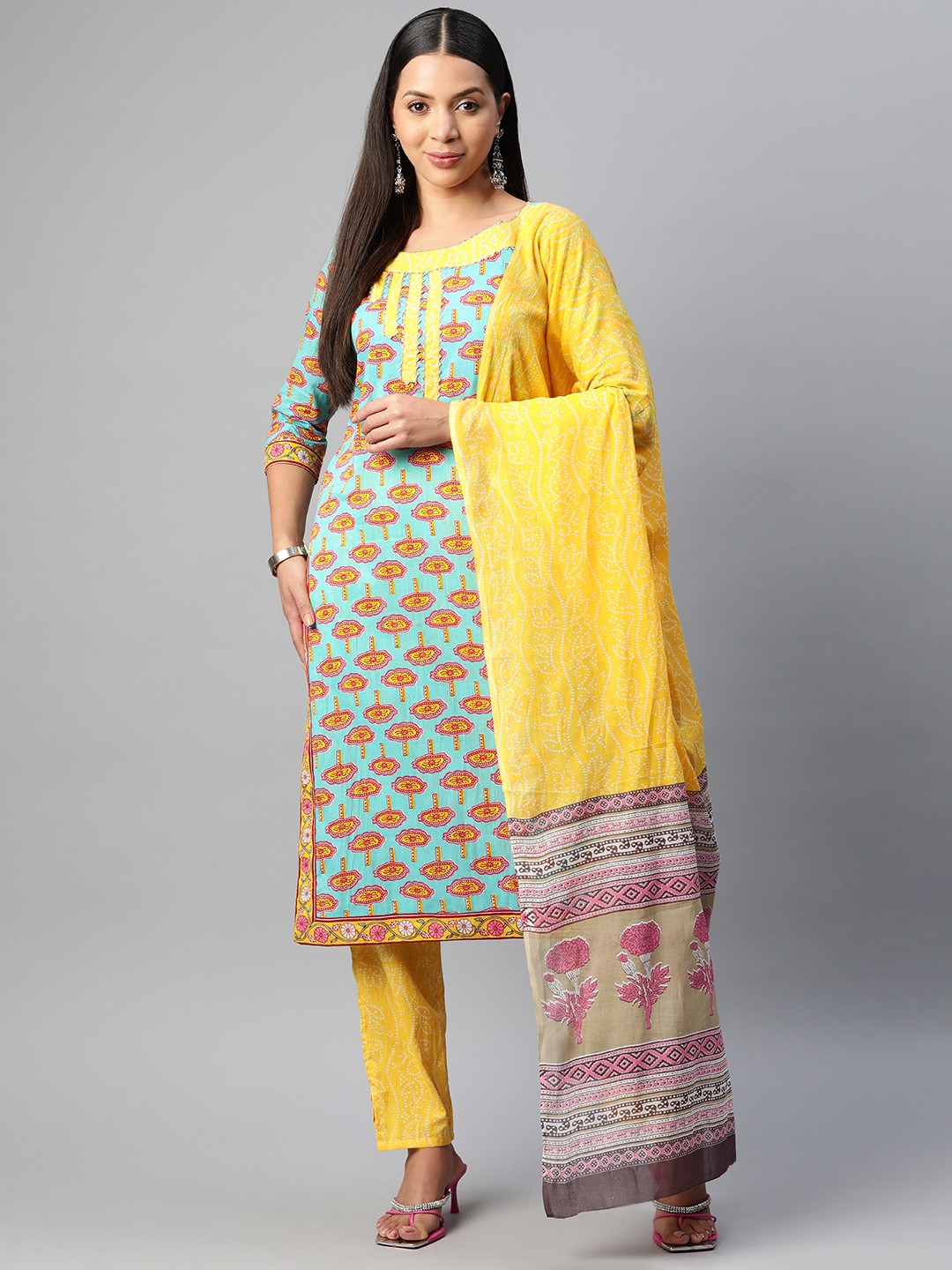 

BUTA BUTI Printed Pure Cotton Unstitched Dress Material, Blue