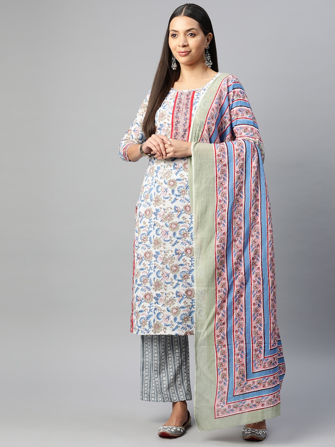 

BUTA BUTI Printed Pure Cotton Unstitched Dress Material, White
