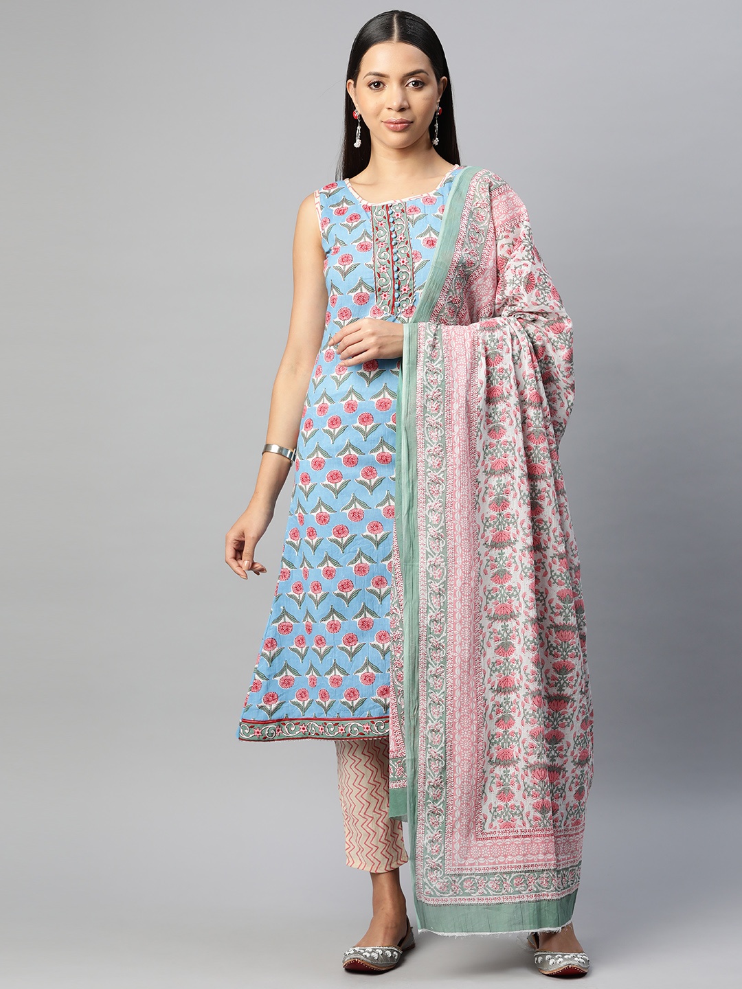 

BUTA BUTI Printed Pure Cotton Unstitched Dress Material, Blue