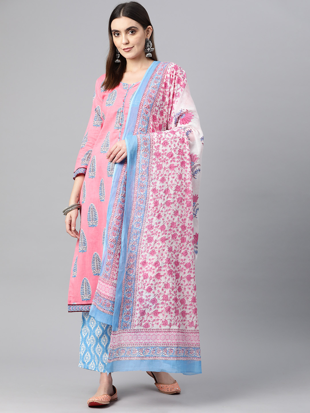 

BUTA BUTI Printed Pure Cotton Unstitched Dress Material, Pink