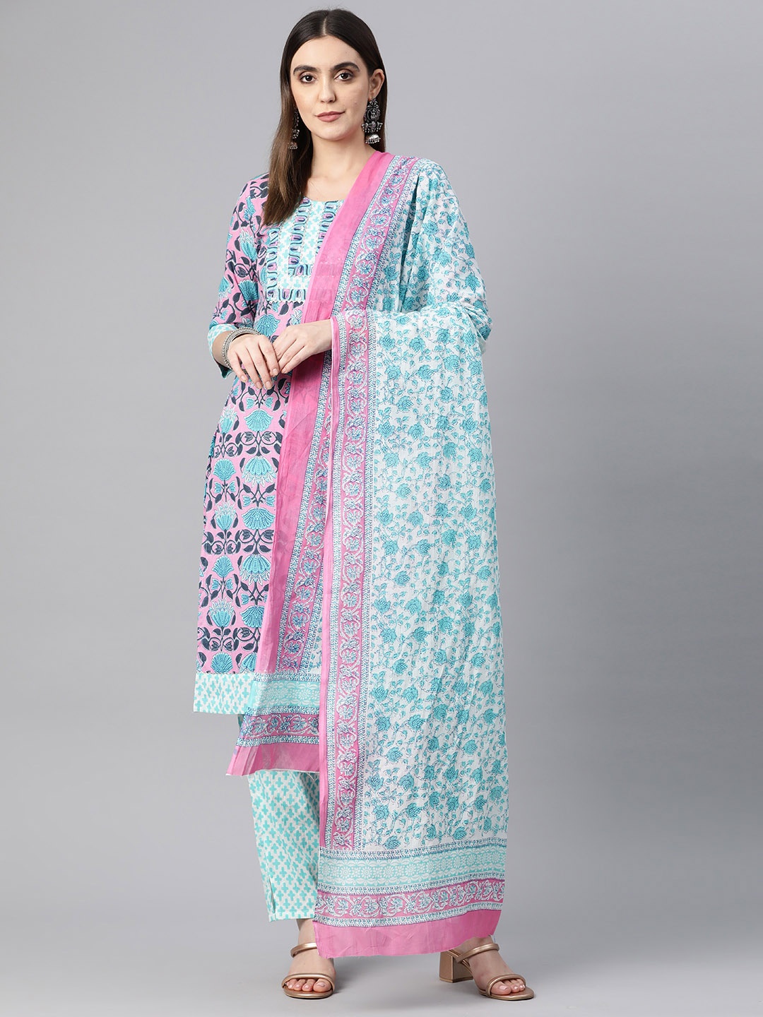 

BUTA BUTI Printed Pure Cotton Unstitched Dress Material, Pink