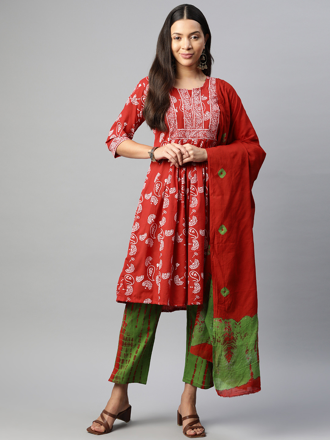 

BUTA BUTI Floral Printed Pure Cotton Unstitched Dress Material, Red