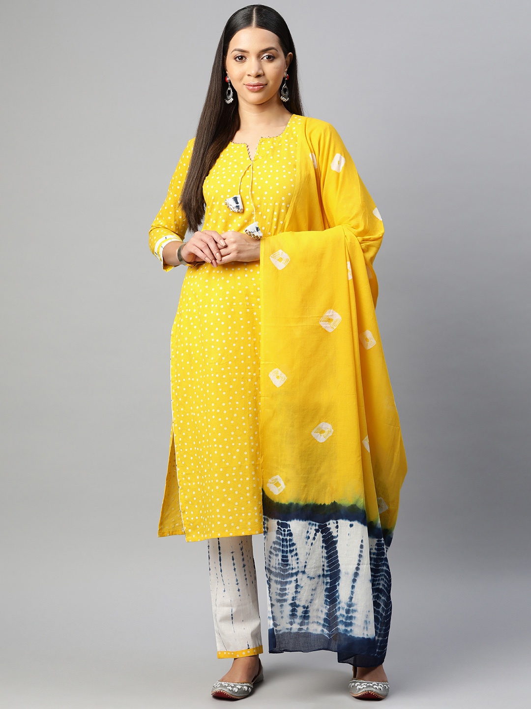 

BUTA BUTI Floral Printed Gotta Patti Pure Cotton Unstitched Dress Material, Yellow