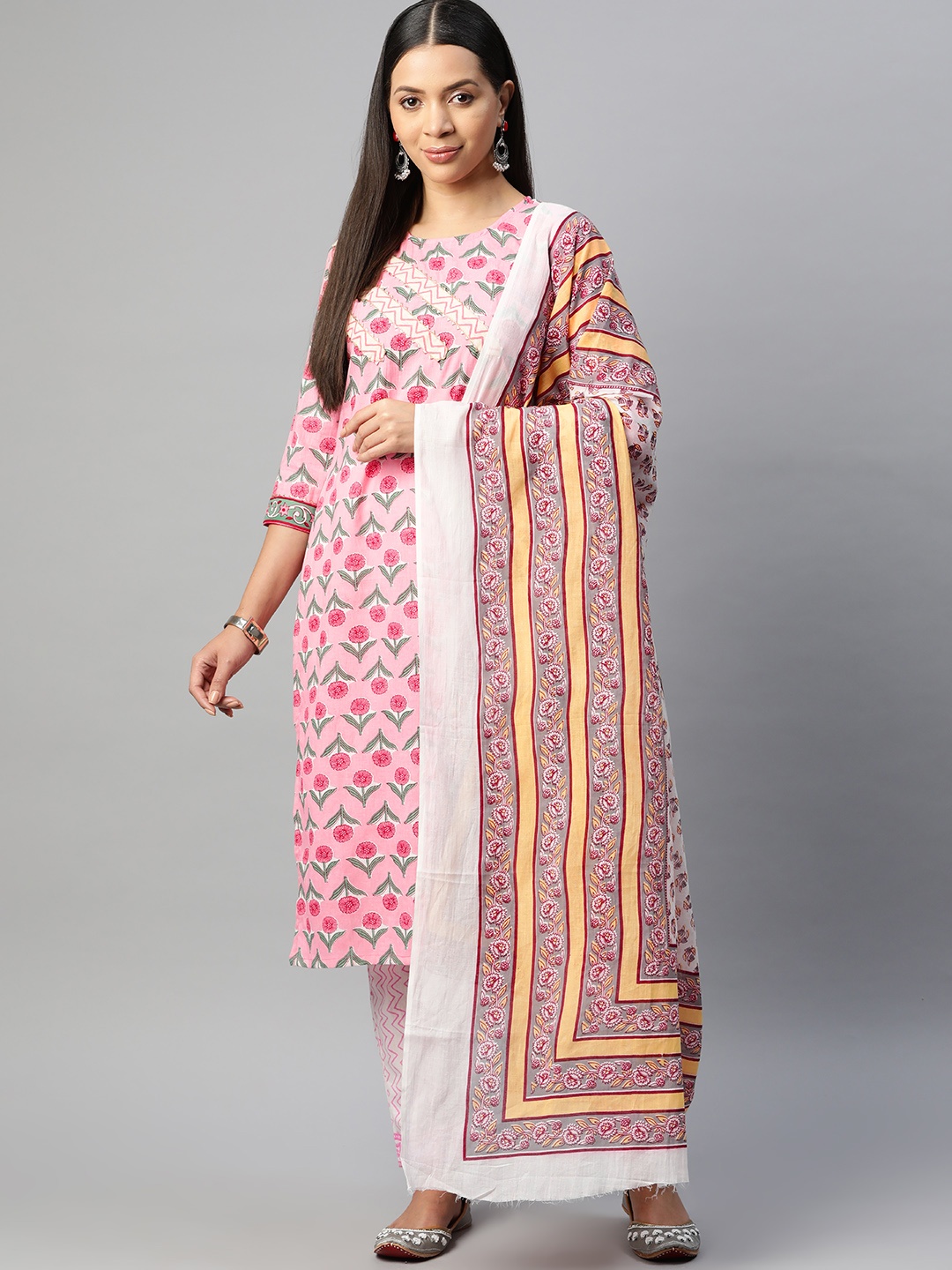 

BUTA BUTI Floral Printed Gotta Patti Pure Cotton Unstitched Dress Material, Pink