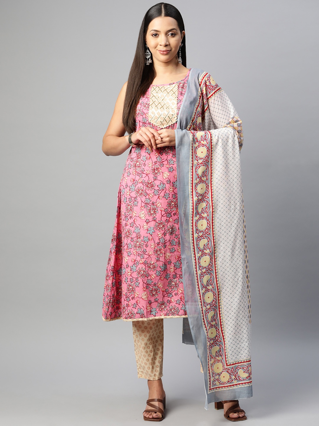 

BUTA BUTI Printed Pure Cotton Unstitched Dress Material, Pink