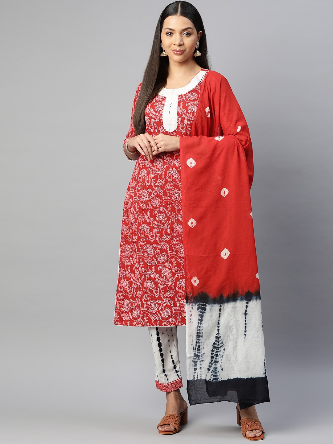 

BUTA BUTI Printed Pure Cotton Unstitched Dress Material, Red