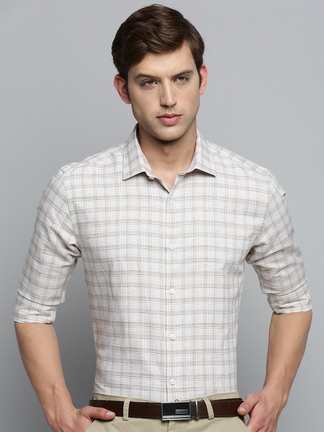 

SHOWOFF Classic Tartan Checks Checked Cotton Formal Shirt, Off white